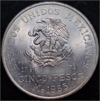 1953 MEXICO 5 PESOS - 72% Silver BU 5 Pesos