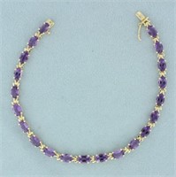 10ct Amethyst Tennis Line Bracelet in 14k Yellow G