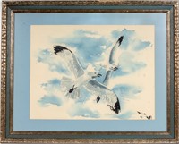 Large Seagull Watercolor, Framed
