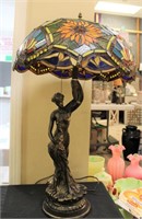 34in tall leaded glass figural lamp