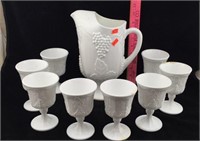 Milk Glass Pitcher and Cups