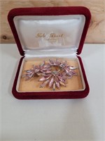 beautiful sherman signed pink brooch