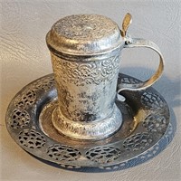 Nickel Silver Cup w/Lid (Sweden) & Plated Dish