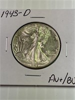 1943-D Walking Liberty Half AU+-BU