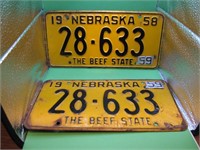 Pair 1958 / 59 Nebraska License Plates 28-633