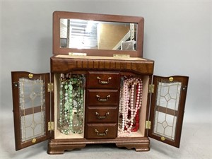 Wooden Jewelry Box Full of Jewelry