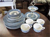 22 pc set Currier & Ives dinnerware