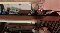 Variety of old tools and materials (wooden shelf