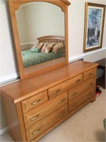 Dresser with mirror,  65” wide x 30.5” tall x 18”