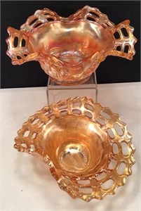 Fenton Open Weave Candy Dish & Advertising Open We