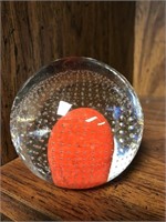 Decorative glass ball paperweight, red w clear bub