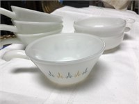 Lot of 6 vintage milk glass handled bowls