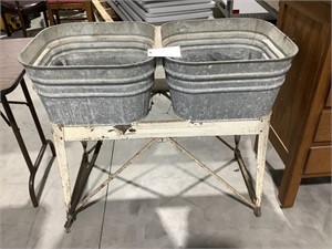 Antique Galvanized Wash Tubs on Stand
