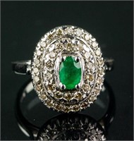 14k Gold Emerald and Diamond Ring