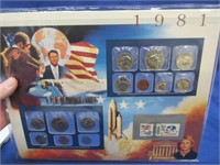 1981 uncirculated mint coins & stamp sets