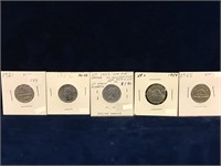 1951, 52, 53, 54, 55 Canadian Nickels VF40 to AU