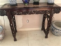 Wood w/ Marble Inlay Oriental Style Entry Table