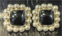 Sterling & Onyx Statement Earrings , Signed