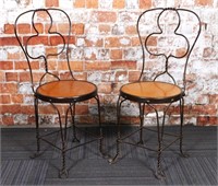 Pair Of Clover Back Bent Wire Ice Cream Chairs