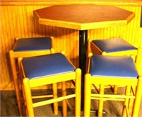 30" HEX SHAPE TABLE WITH 4- PADDED STOOLS