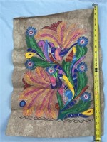 Mexican Chalk Drawing, Peacocks on Bark Paper