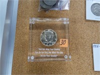 ACRILIC PAPERWEIGHT OF 1964-D KENNEDY HALF