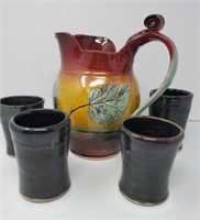 Pottery Pitchers Signed and Cups