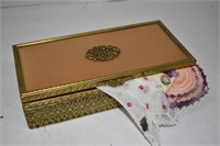 Vtg Gold Gilt Ormolu Dresser Box w/Hankies