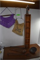 Antique Tools, Clothespins in Bag, Display Shelf