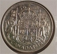 1949 ND Canada Silver 50 Cent Coin AU50