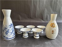Vintage Blue Japanese Sake Set