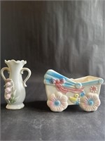 Vintage Baby Buggy Planter and Small Vase