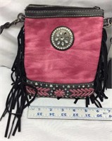 D4) CROSS BODY PURSE, PINK, MISSING TWO STONES