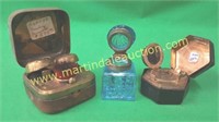 (3) Vintage Inkwells- Brass/Copper & Glass