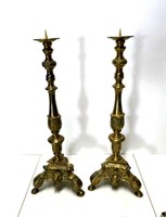 Pair Heavy Brass Candlesticks 19"T