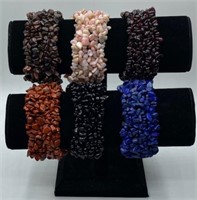 Set of 6 Natural Stone Chip Stretch Bracelets