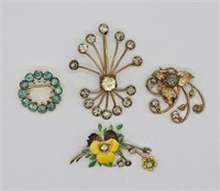 4 Vintage Rhinestone Brooches