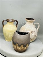 3 pc German pottery vases - 6" to 8" tall