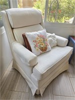 Light Cream Colored Upholstered Chair w Pillows