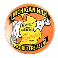Michigan Milk Round SS Porcelain Sign