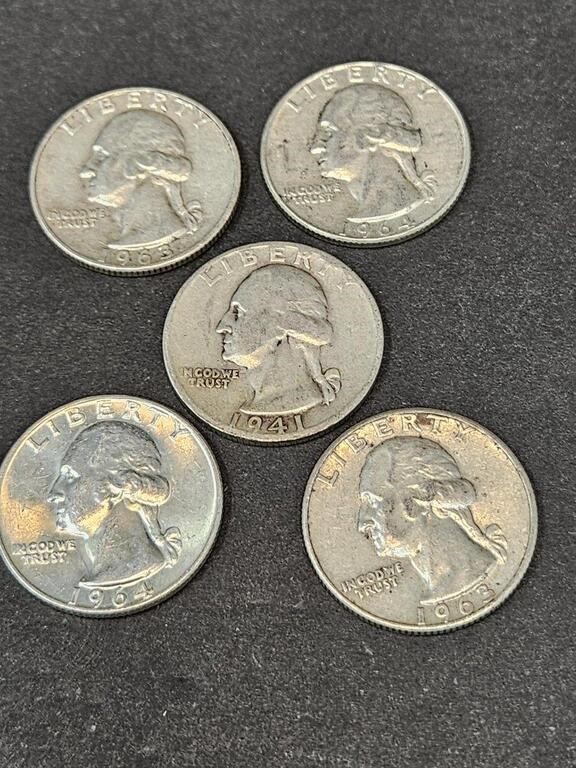 5 - WASHINGTON QUARTERS 90% SILVER