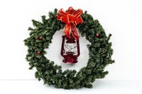 Large Artificial Christmas Wreath with Lantern