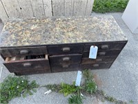 HEAVY DUTY WOODEN STORAGE BIN CHEST WITH CONTENTS