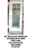 32" Deco Glass RH Fiberglass Exterior Entry Door