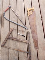 Antique bow saw, handsaw, and true temper bow saw