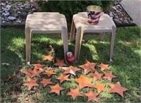 2 Plastic Side Tables w Tin Stars