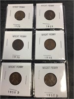 Six Old Wheat Pennies