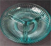 Turquoise Depression Glass 8" Sectioned Dish