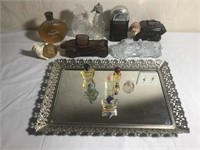 Perfume / Cologne Bottle Lot w/ Mirror Tray