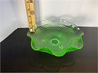 Uranium Glass Ruffled Footed Bowl
